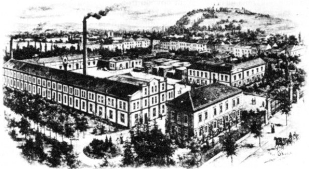 Schwarzes und weißes Stadtansichtsbild mit Gebäuden, Bäumen, Pfählen und einem Hügel im Hintergrund, beschriftet mit "New York State Penitentiary" unten.