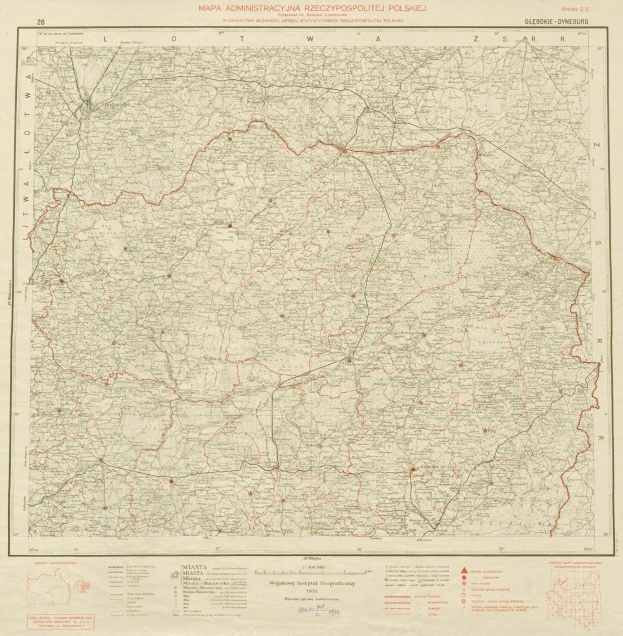 Alte Karte von Polen mit roter Linie und handgeschriebenem Text auf altem Papier.