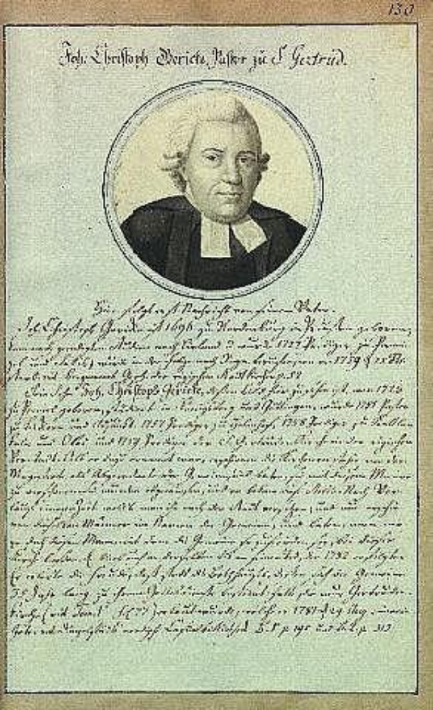 Porträt von Johann Wolfgang von Goethe in einer schwarzen Robe, identifiziert als erster deutscher Bundeskanzler auf einem alten Dokument aus dem Jahr 1789 mit sichtbarem Text.