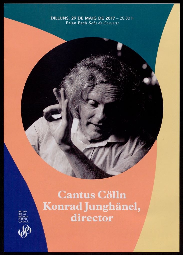 Ein Plakat mit Bildern von Cantus Collin und Konrad Junghänel, das Text über das Konzert enthält.