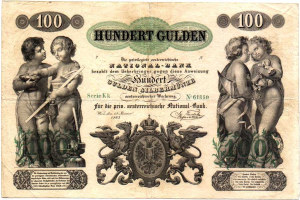 Alte deutsche Banknote mit zwei Kindern, bedruckt mit Zahlen, Text und Logo auf weißem Papier.