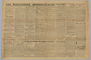Titelseite der französischen Zeitung "Les Élections Municipales" mit weißem Hintergrund und Text über Kommunalwahlen.