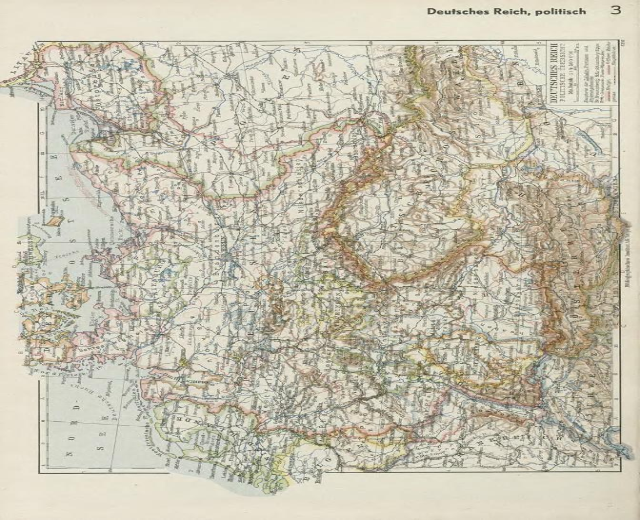 Eine Karte von Deutschland aus dem 19. Jahrhundert, die die politischen Teilungen des Landes zeigt, gedruckt auf altem Papier mit Text oben und unten.