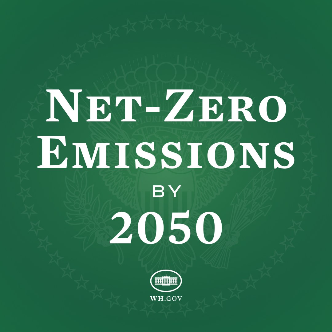 Grüner Hintergrund mit fetter weißer Schrift, die "netto-null-Emissionen bis 2050" liest.