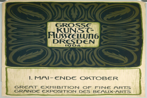 Plakat für die Große Kunstausstellung an der Grand Exposition des Beaux-Arts in Dresden, Deutschland, 1904, mit fettem Text, der das Ereignis ankündigt.