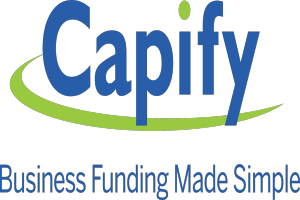 "Text reads 'capify business funding made simple' in bold black font, centered on a white background with a thin black border."
