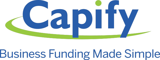 "Text reads 'capify business funding made simple' in bold black font, centered on a white background with a thin black border."
