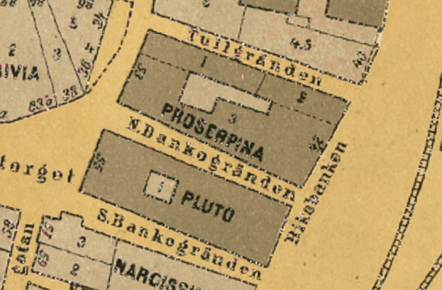 Ausführliche alte Stadtkarte mit Straßen, Gebäuden und Sehenswürdigkeiten.